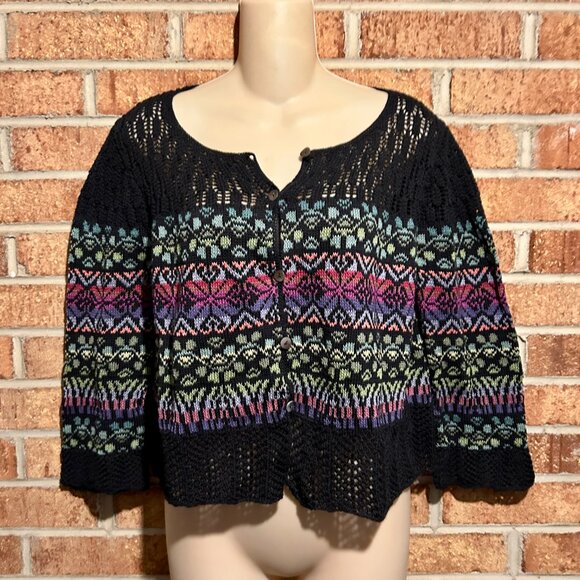 Peruvian Connection Multicolored Geometric Print Cardigan Sweater M - Picture 2 of 7